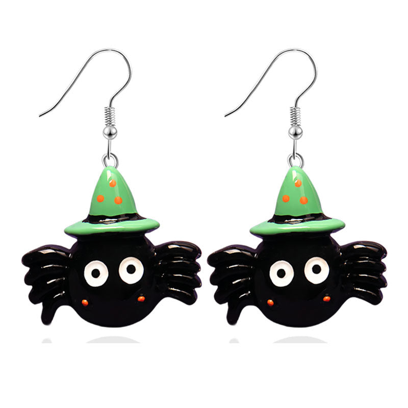 Pendientes de resina con diseño divertido de murciélago, calabaza y fantasma para Halloween para mujer