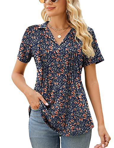 T-shirt d'été décontracté à manches courtes et col en V pour femme