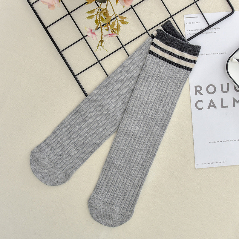 Calcetines de algodón apilados para mujer, color liso, grosor medio