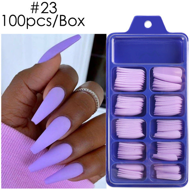 Uñas postizas con diseño de caja azul y pegatinas completas para usar en ballet largo