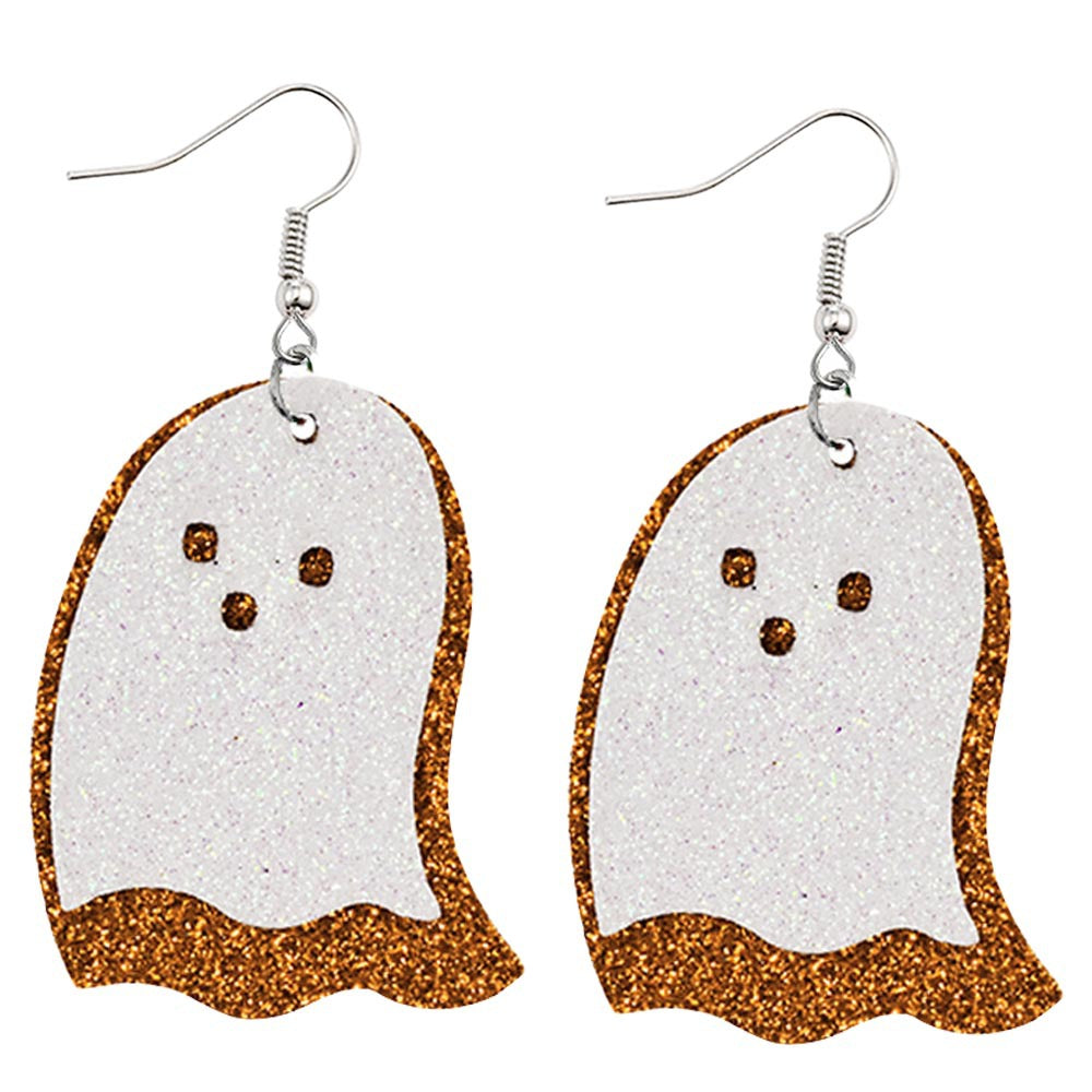 Halloween Women Horror Funny Pumpkin Ghost Bat PU Earrings