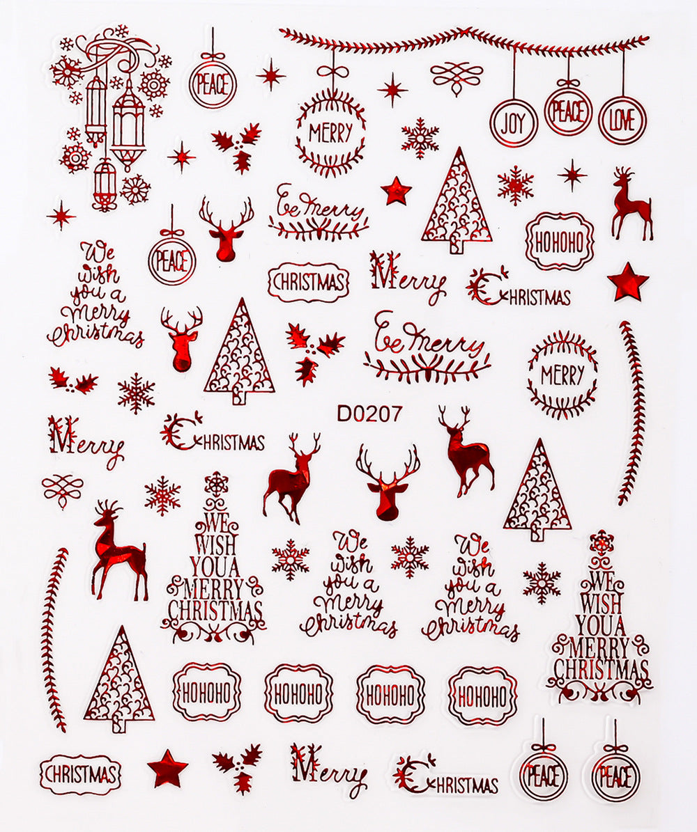 Parche adhesivo para uñas con diseño de alce y copo de nieve navideño, pegatinas bronceadoras para uñas