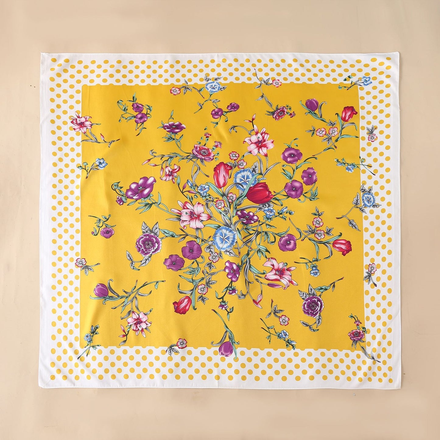 Bufanda de seda con estampado geométrico y floral de verano para mujer