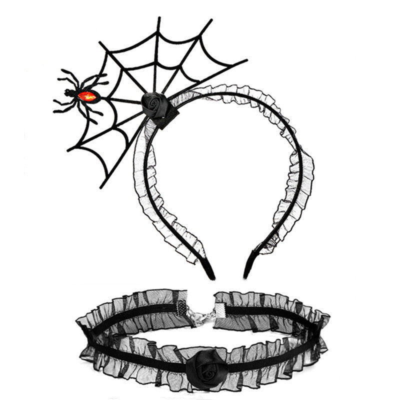 Ensemble de bijoux ras du cou en dentelle avec bandeau en toile d'araignée noire pour femme, idéal pour Halloween