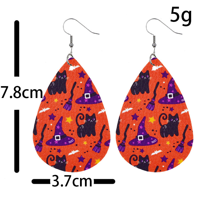 Boucles d'oreilles citrouille araignée en cuir pour femme Halloween