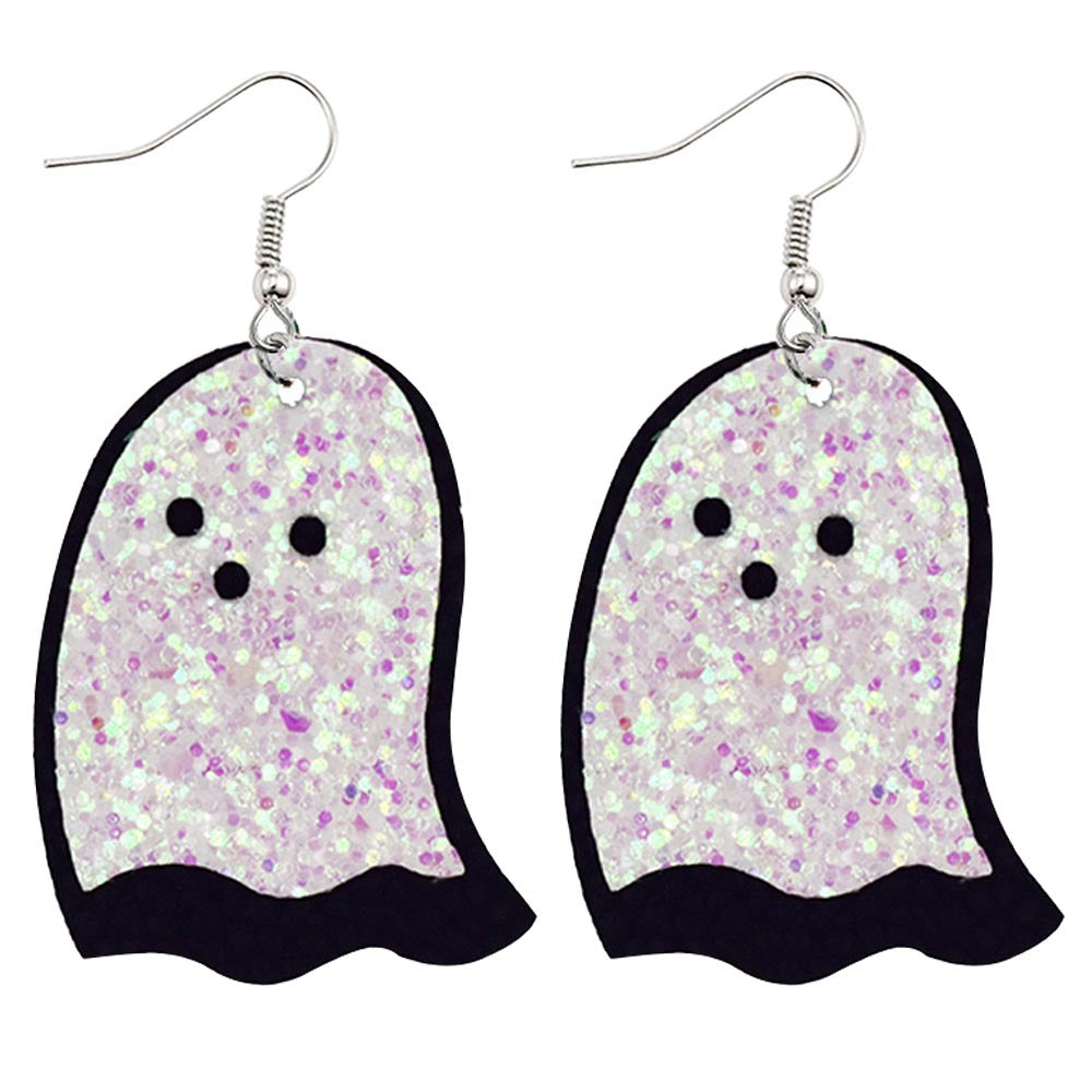 Halloween Women Horror Funny Pumpkin Ghost Bat PU Earrings
