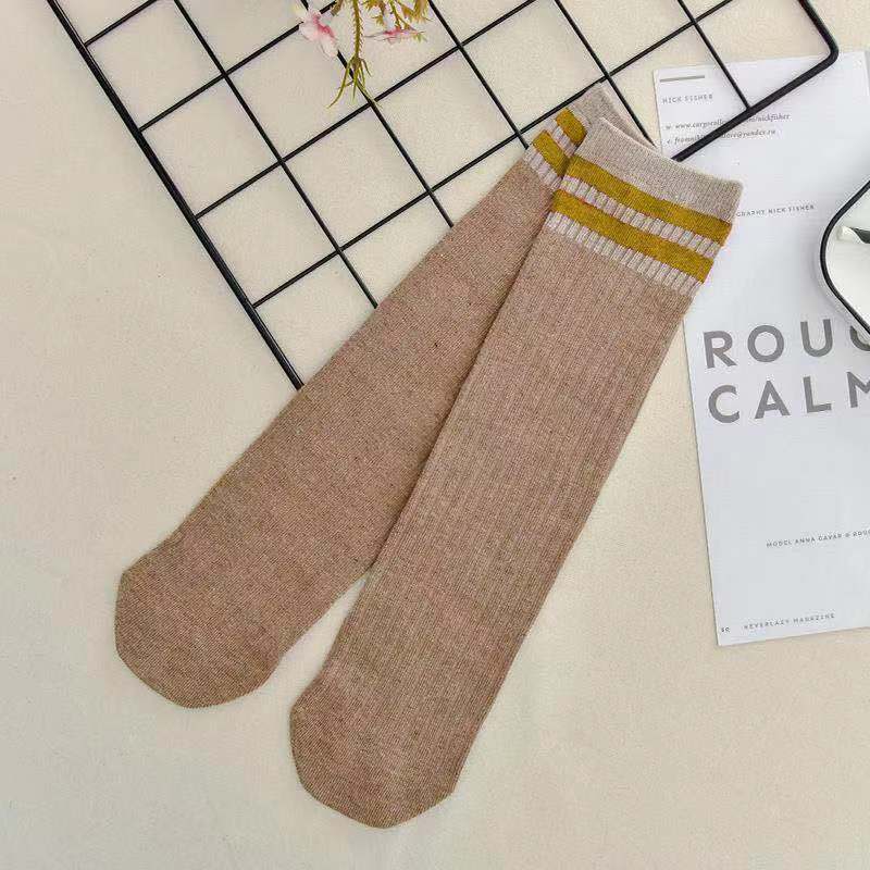 Calcetines de algodón apilados para mujer, color liso, grosor medio
