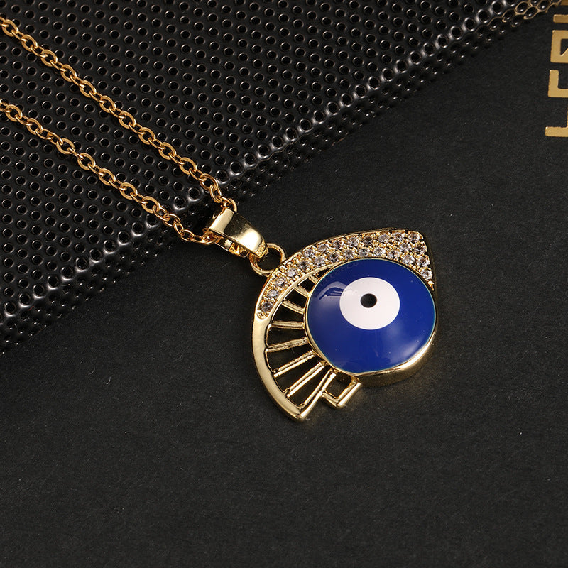 Collar con colgante de ojo de diablo de circonita multicolor para mujer