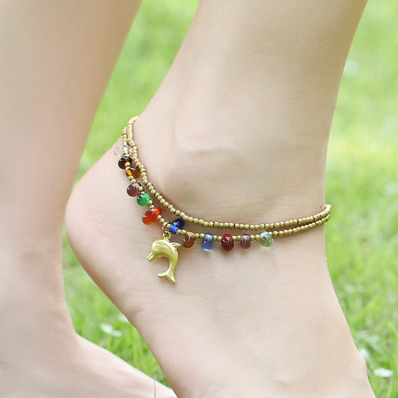 Tobillera bohemia con borlas trenzadas hechas a mano