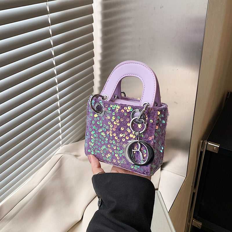 Mini bolso bandolera de verano con lentejuelas brillantes y correa de perlas