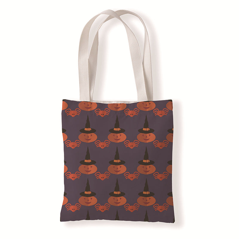 Bolsa de lona con diseño de calabaza y murciélago de Halloween
