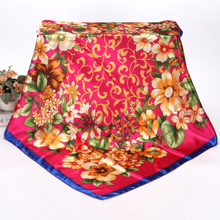 Bufanda de seda cuadrada grande con estampado floral para mujer, accesorio elegante