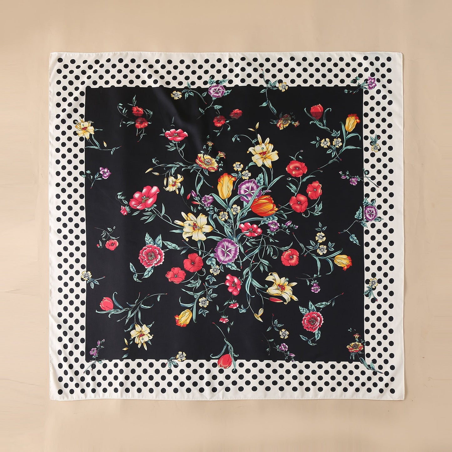 Bufanda de seda con estampado geométrico y floral de verano para mujer