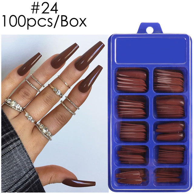 Uñas postizas con diseño de caja azul y pegatinas completas para usar en ballet largo