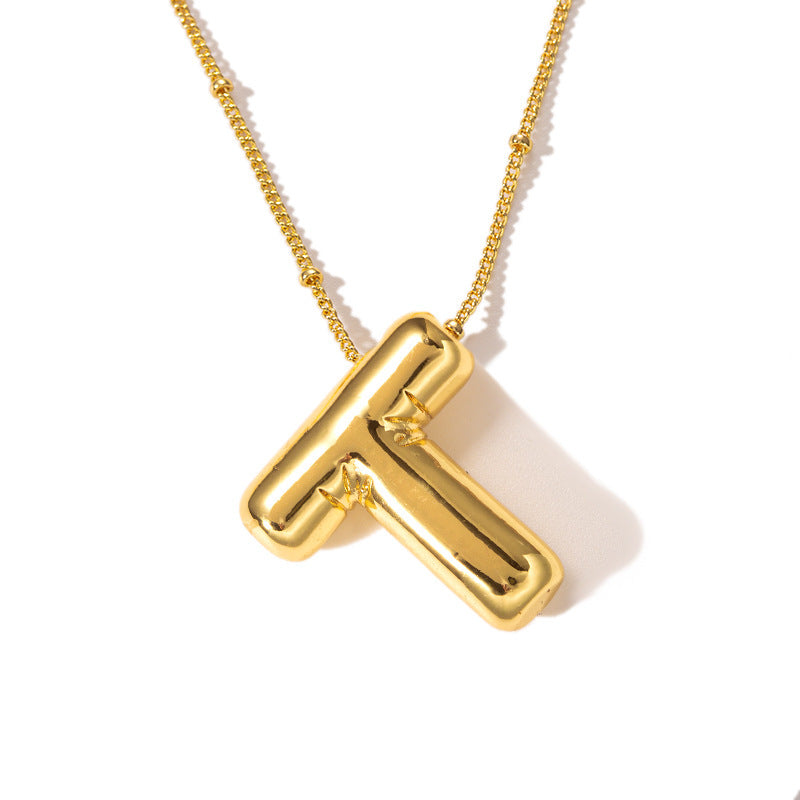 Collar con colgante de 26 letras de acero inoxidable de moda