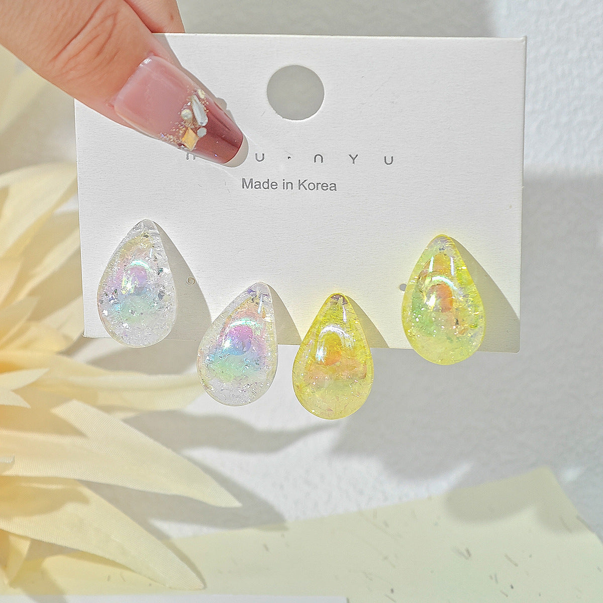 Women Fashion Solid Color Resin Water Drop Earrings 3-Pair Set
