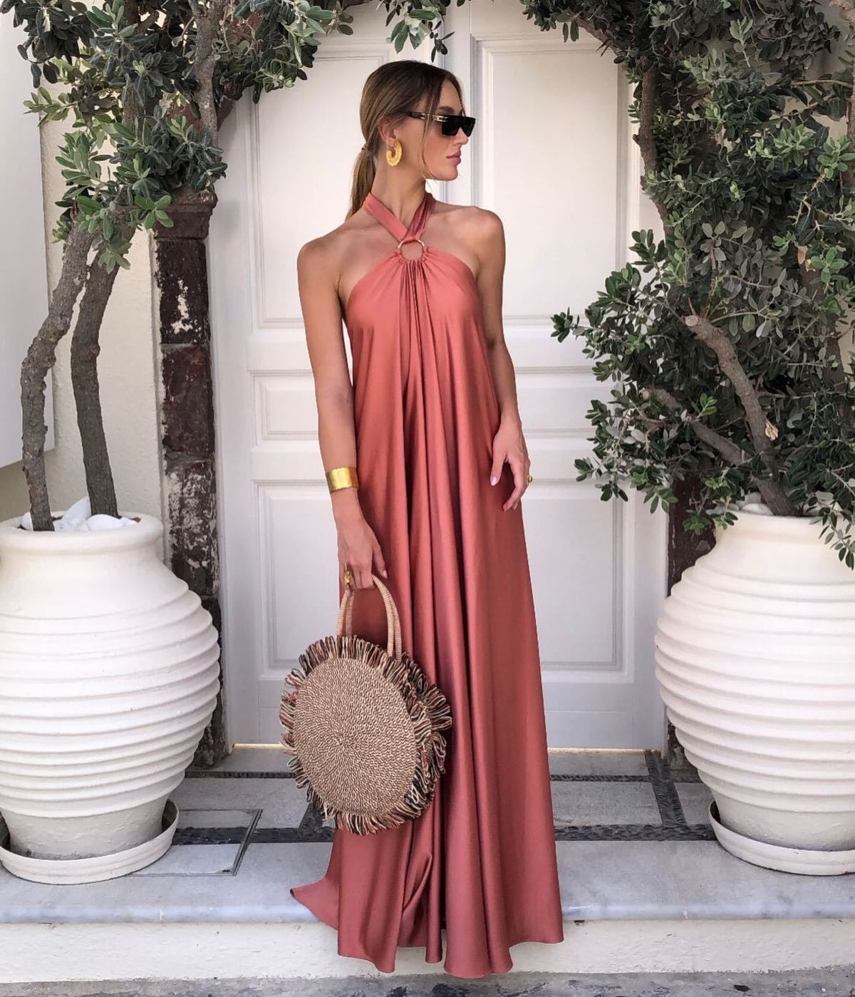 Vestido largo informal de color liso para mujer, para vacaciones