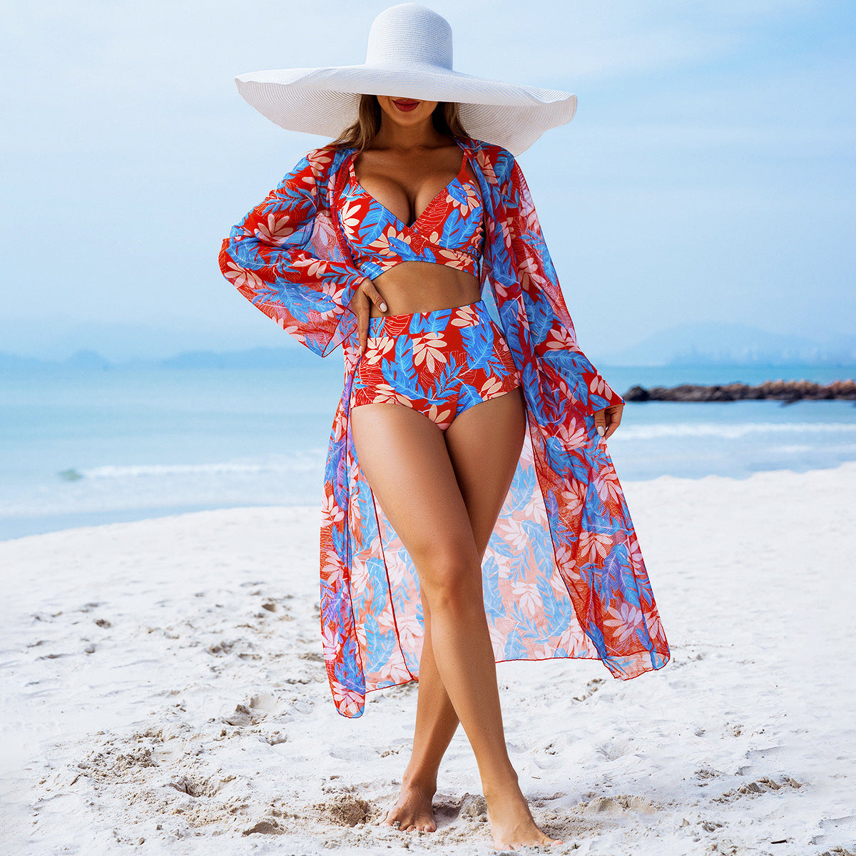 Women Fashion Print Swimsuit Three-Piece Set