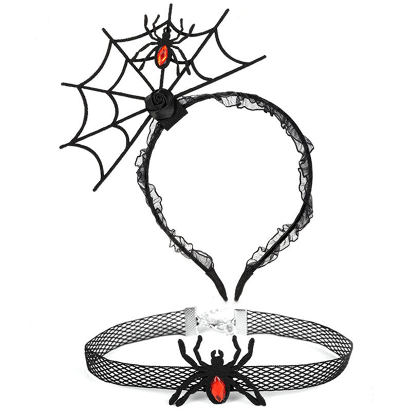 Ensemble de bijoux ras du cou en dentelle avec bandeau en toile d'araignée noire pour femme, idéal pour Halloween