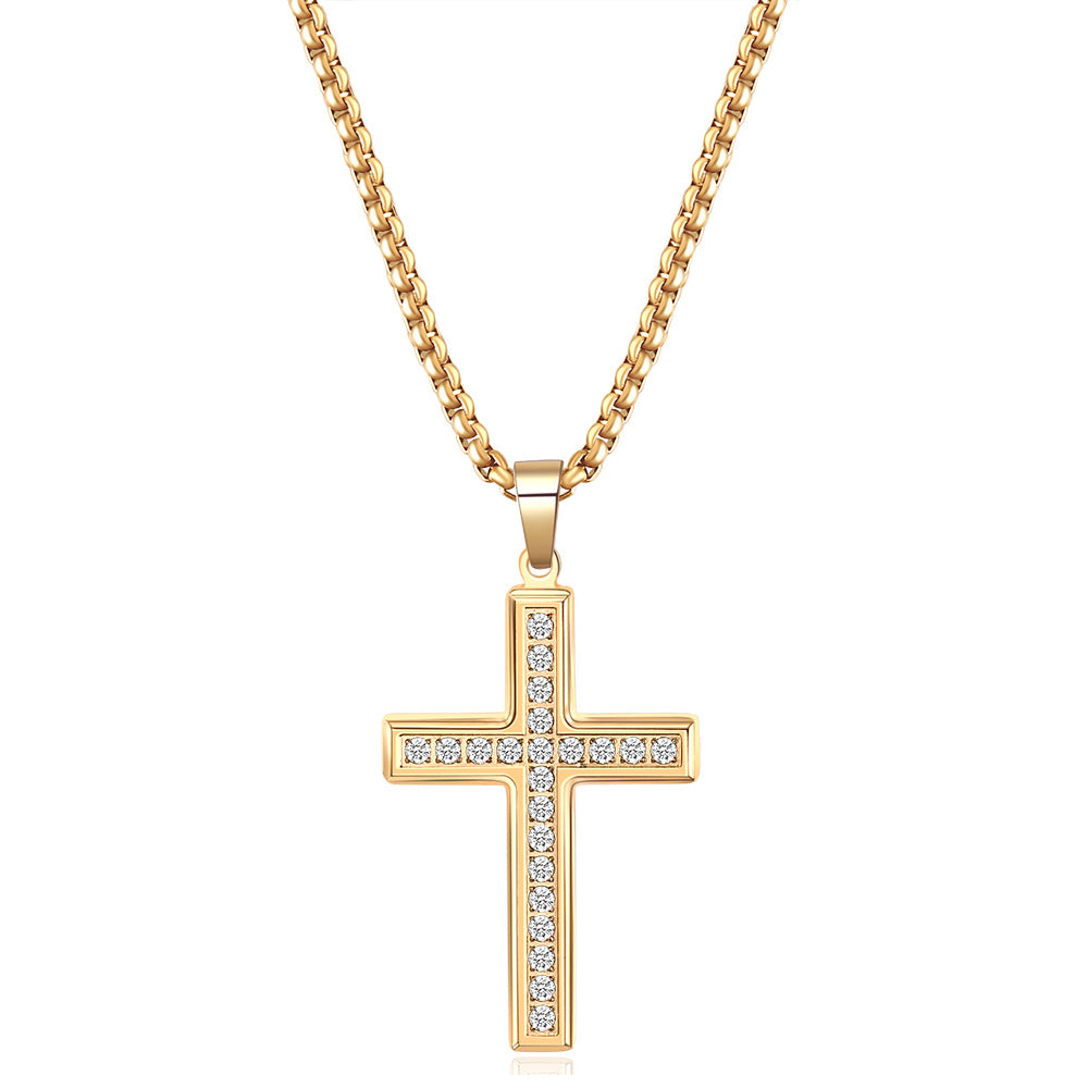 Fashion Simple Zircon Cross Stainless Steel Pendant Necklace