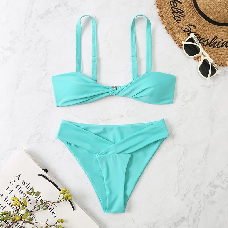 Traje de baño bikini sexy de color sólido a la moda para mujer