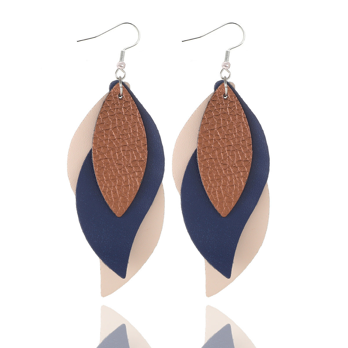 Women Fashion Pu Leather Triple Leaf Shape Earrings