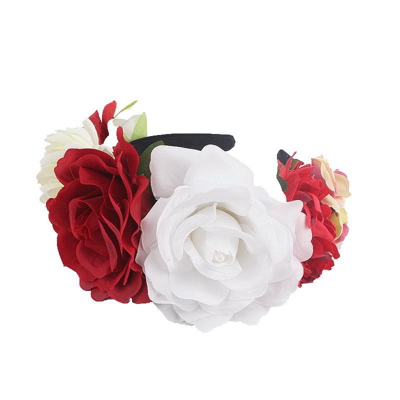 Bandeau de fleurs roses en tissu rétro pour fête d'Halloween
