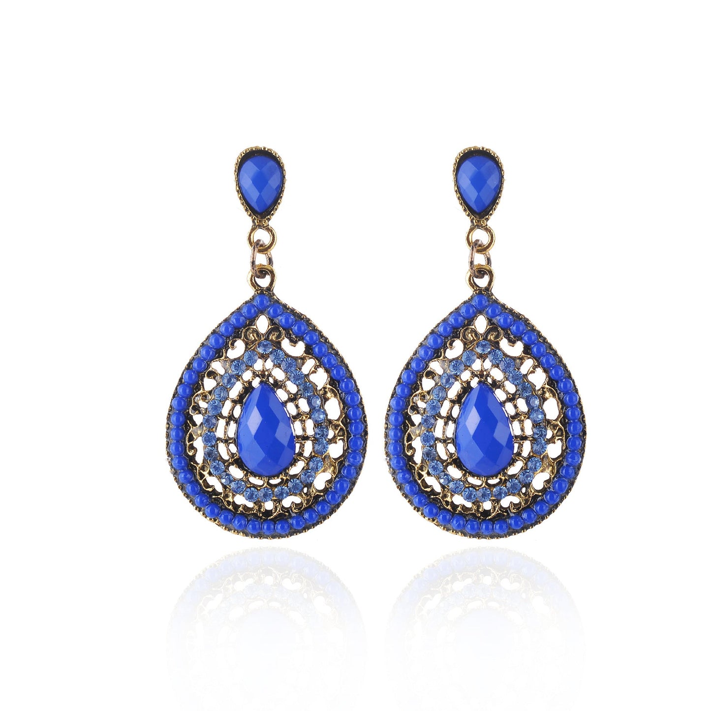 Pendientes colgantes con piedras preciosas huecas de estilo bohemio para mujer