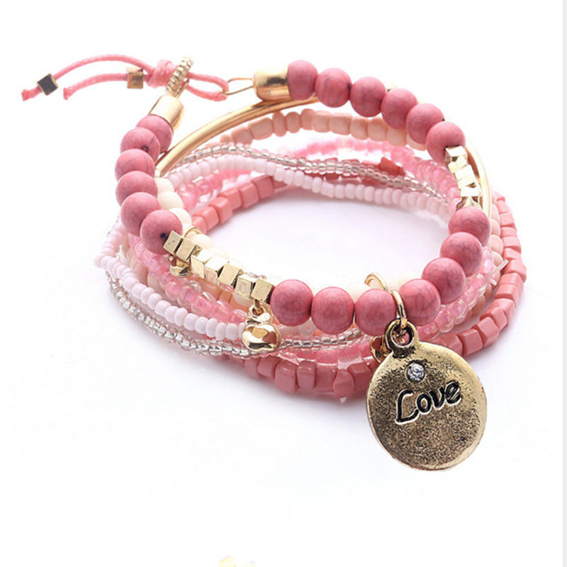 Conjunto de pulseras de cuentas multicapa estilo bohemio retro para mujer