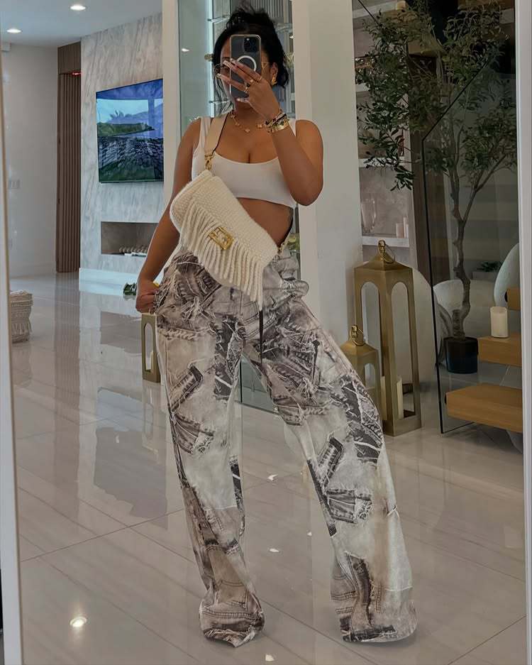 Women Fashion Casual Printed Elastic Drawstring Pants