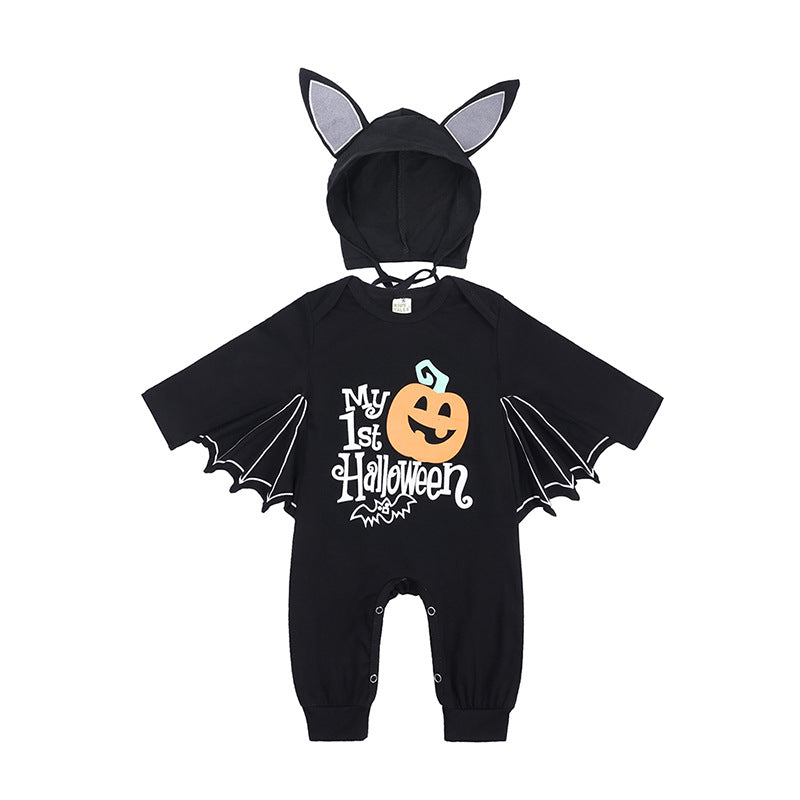 Halloween Baby Cotton Skeleton Romper with Bat Design