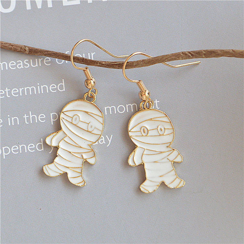 Pendientes de sombrero con forma de calavera, calabaza, gato y fantasma de Halloween para mujer