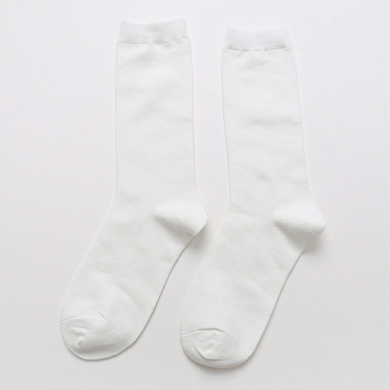 Calcetines de algodón apilados para mujer, color liso, grosor medio