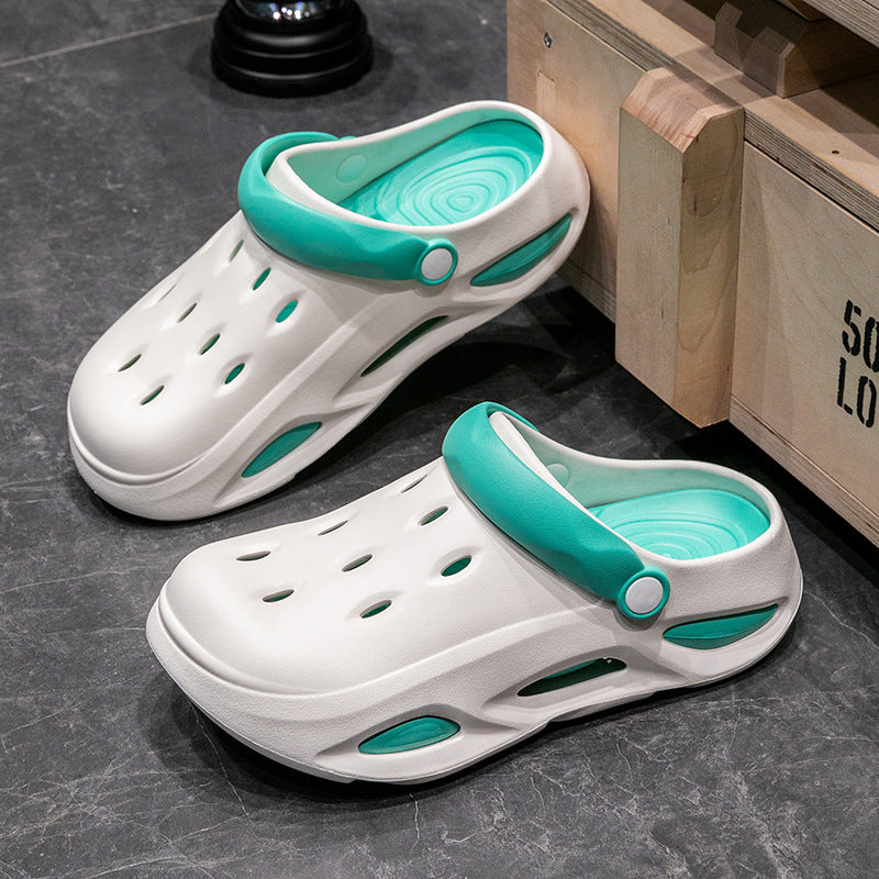 Pantuflas casuales de suela gruesa con bloques de color a la moda para mujer