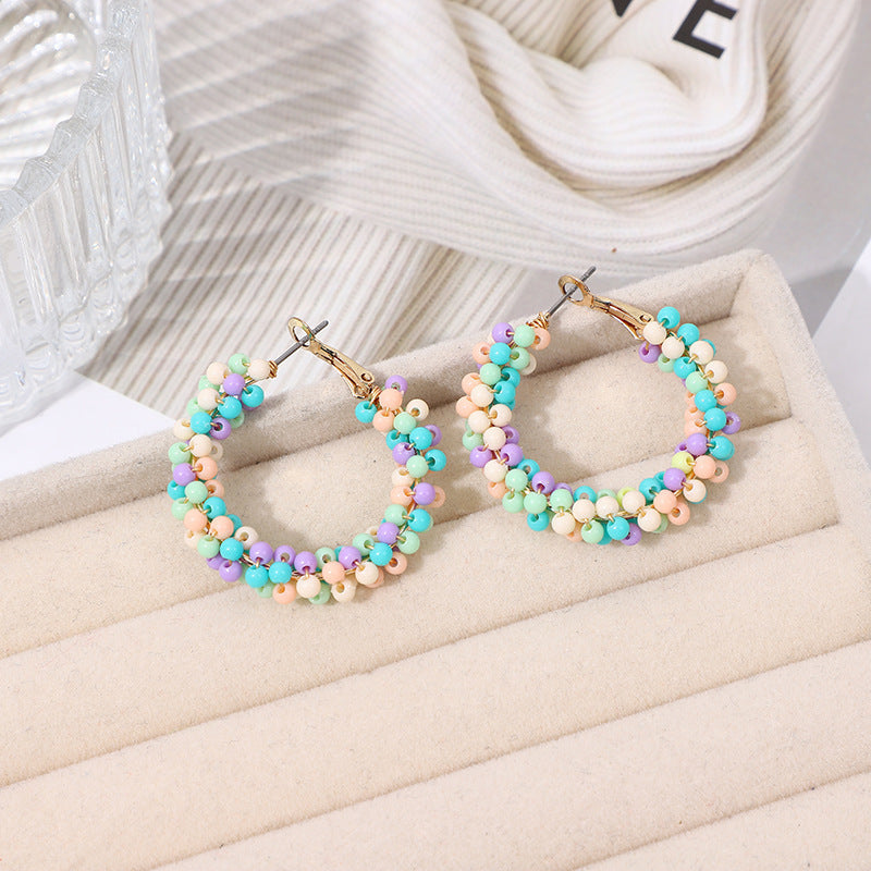 Boucles d'oreilles rondes en perles de verre de style bohème pour femmes