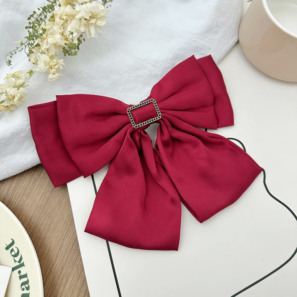 Women Fashion Solid Color Double-Layer Bowknot Hairpin