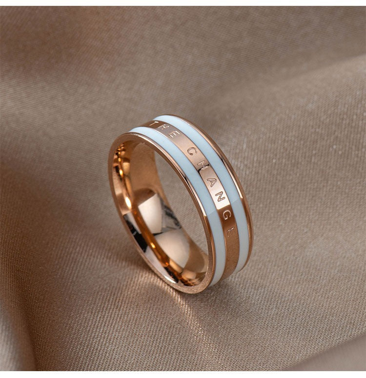 Women Fashion Simple 18k Rose Gold Oil Titanium Steel Ring
