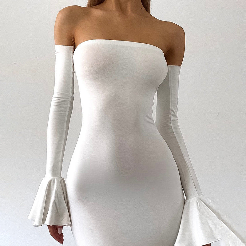 Women Elegant Solid Color Strapless Maxi Dress