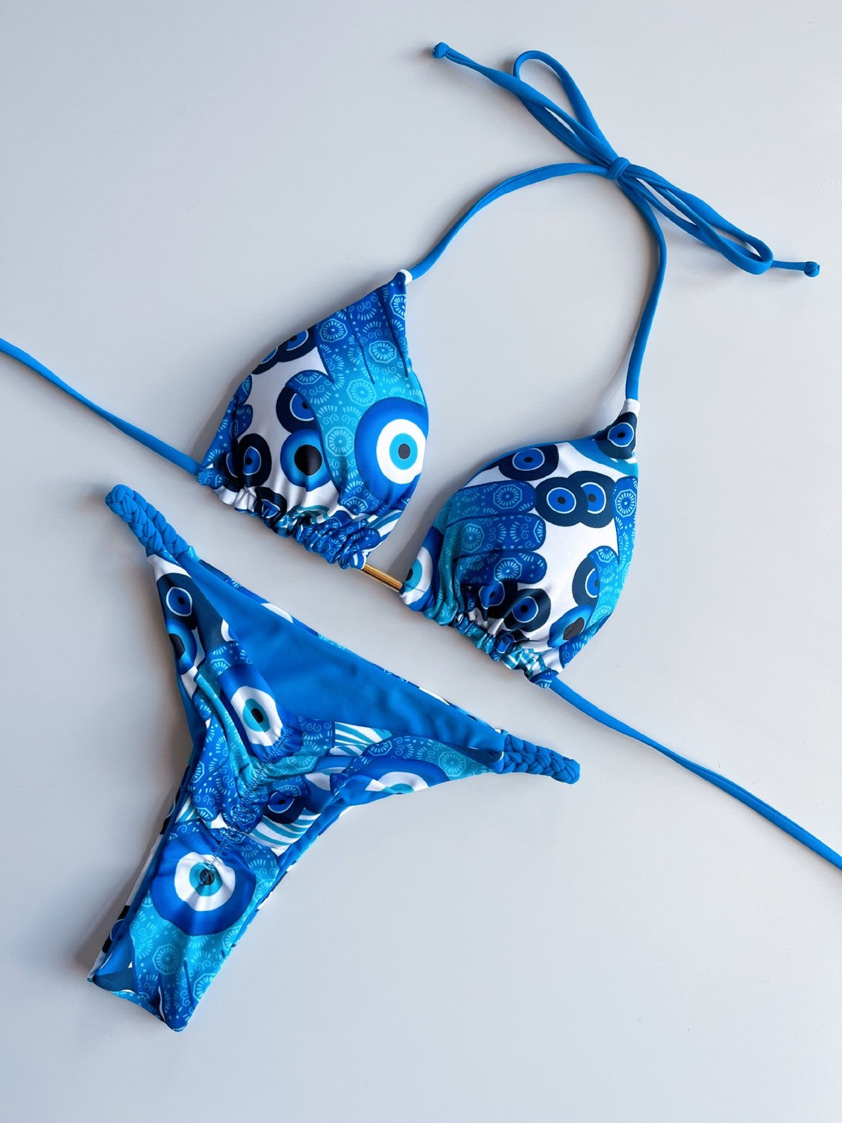 Traje de baño bikini sexy con cuello halter y estampado a la moda para mujer