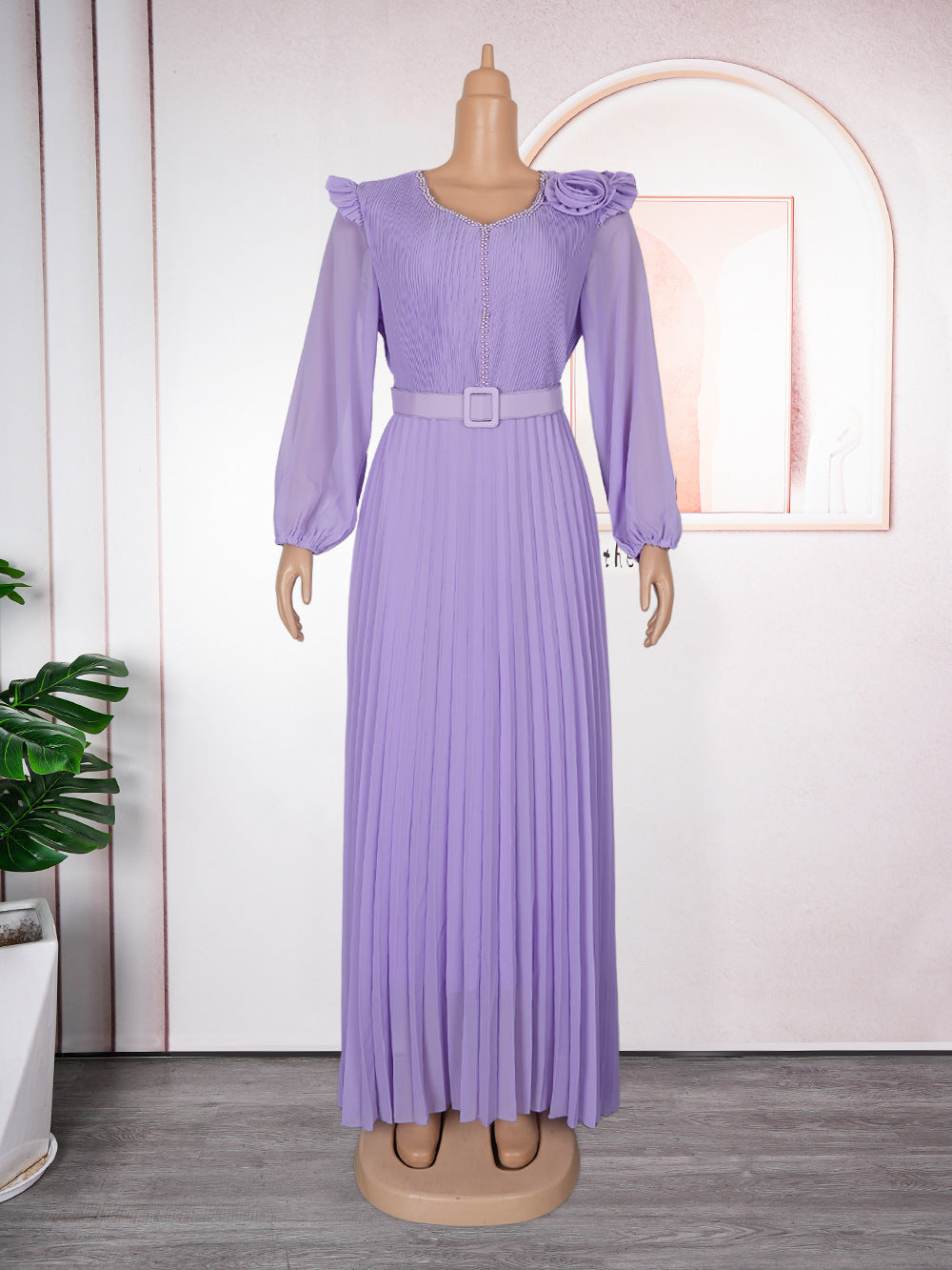Vestido largo plisado elegante de talla grande para mujer africana