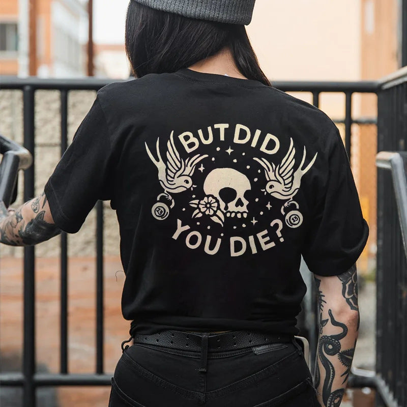 Camiseta de algodón con estampado de calavera en la espalda para mujer de Halloween
