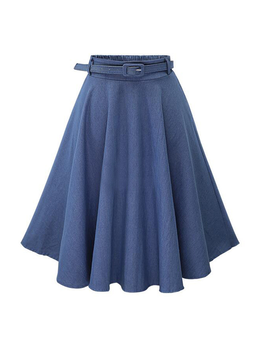 Falda holgada informal de cintura alta y longitud media para mujer, de color liso, a la moda