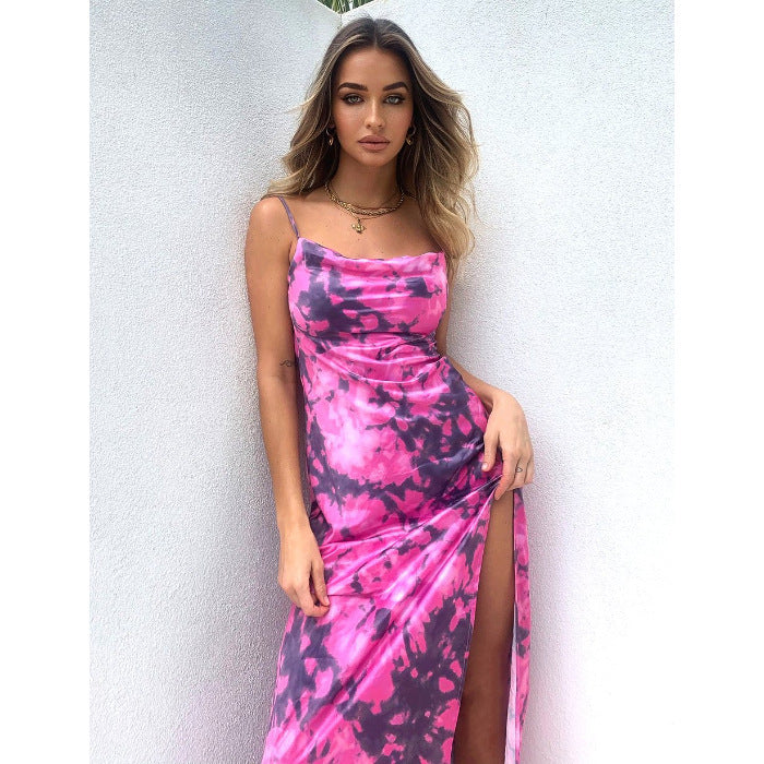 Women Fashion Sexy Tie-Dye Spaghetti Strap Dress