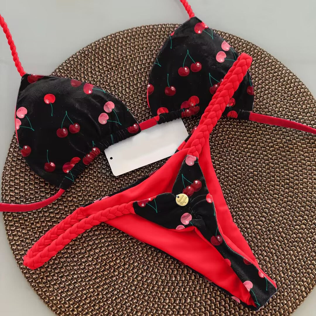 Traje de baño bikini con cordones y estampado multicolor sexy a la moda para mujer