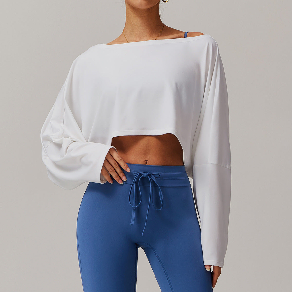 Top corto informal de manga larga de color liso para mujer
