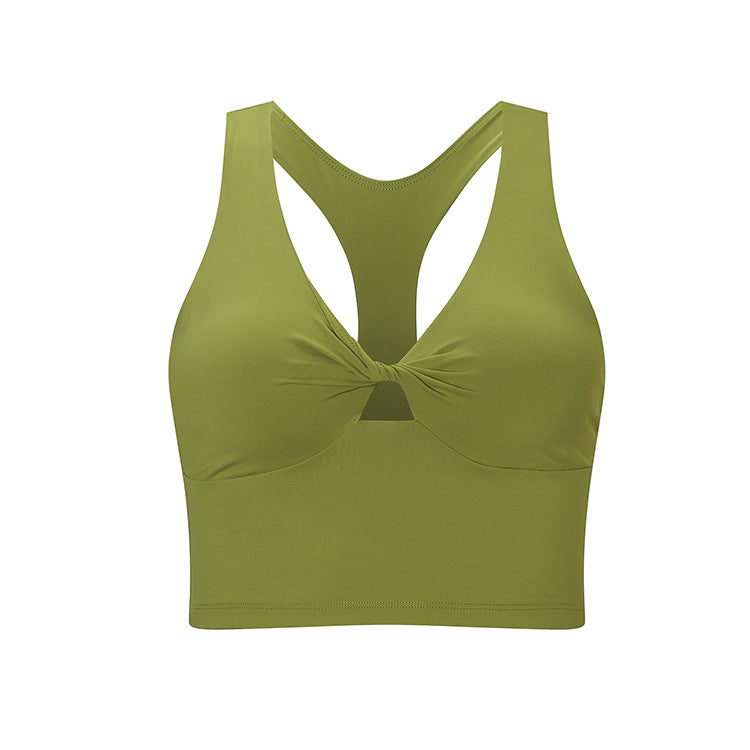 Soutien-gorge de sport et de yoga à fronces de couleur unie pour femme