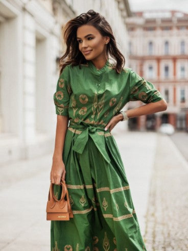 Robe décontractée à lacets en lin imprimé pour femme