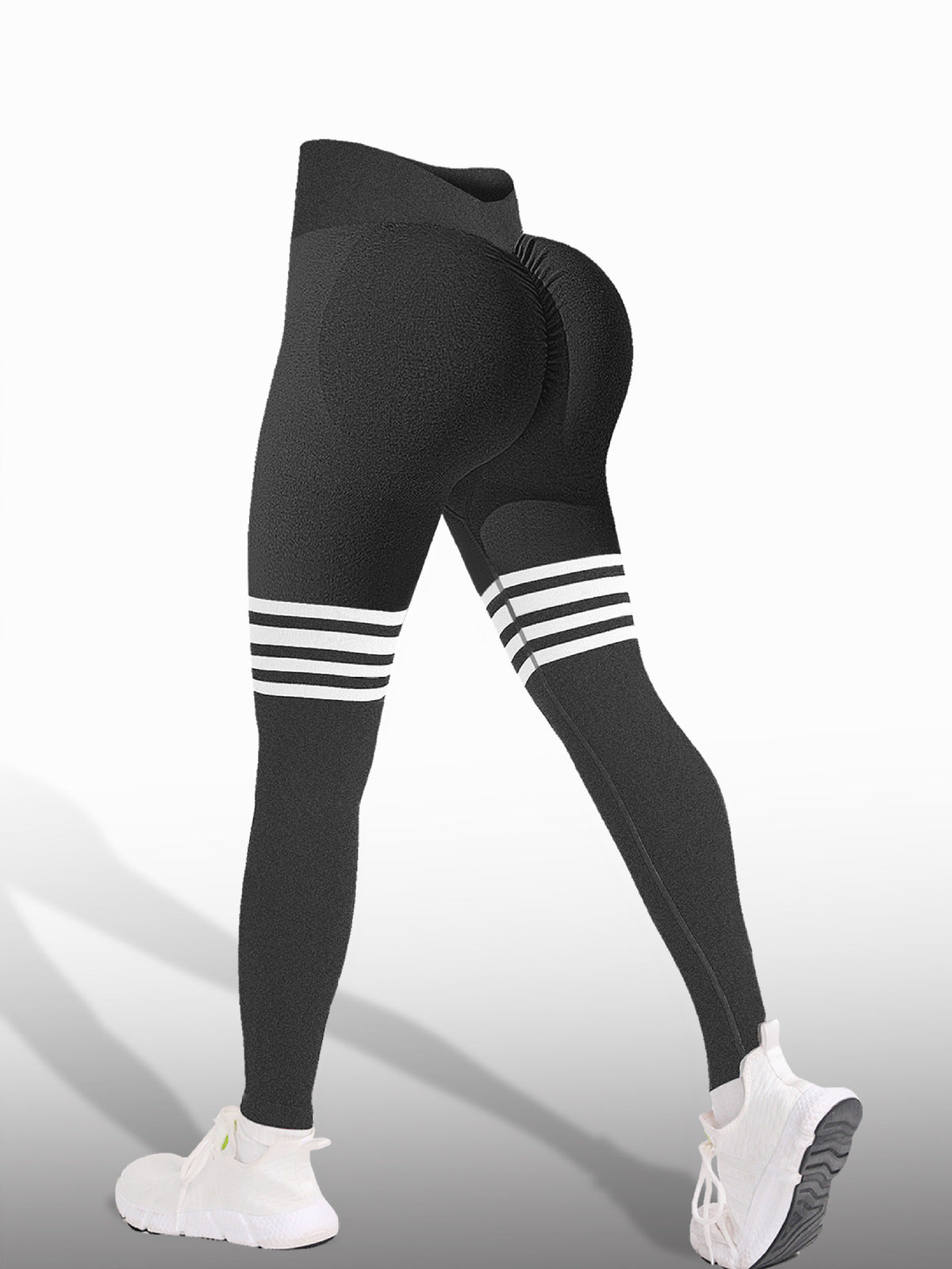Pantalones de yoga deportivos ajustados de cintura alta a rayas para mujer