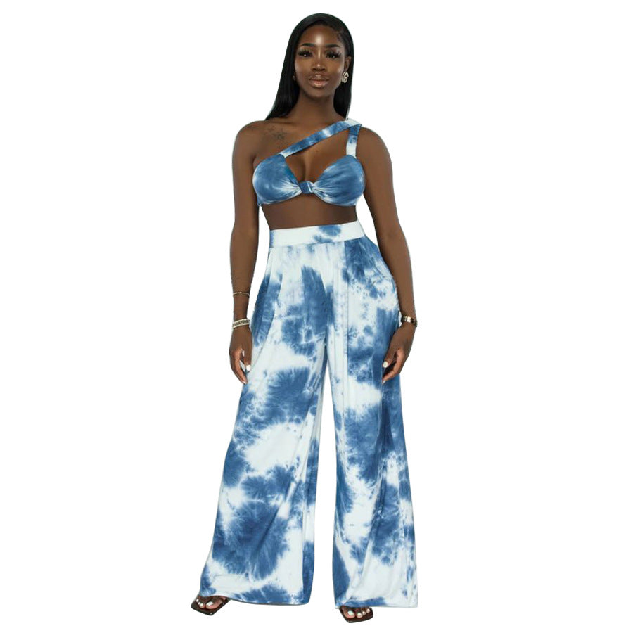 Conjunto de top con estampado tie-dye y pantalón ancho para mujer