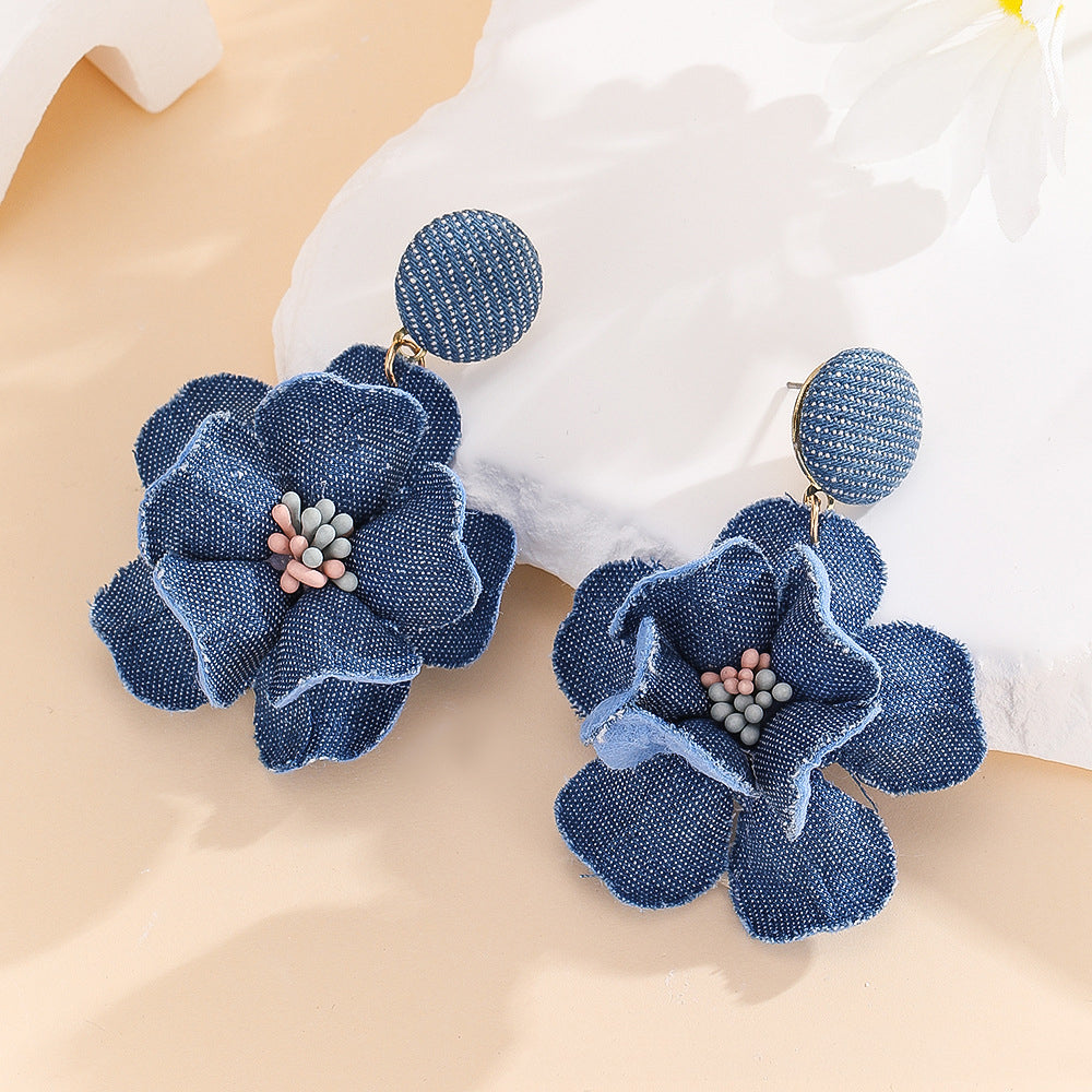 Personalized Fashion Denim Rose Earrings
